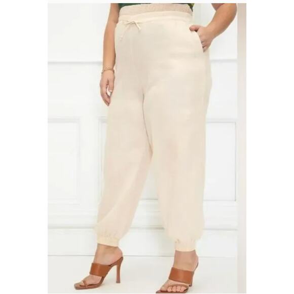 Eloquii Elements Womens Cream Linen Blend Jogger Pants Drawstring Waist Size 20 - Picture 1 of 8